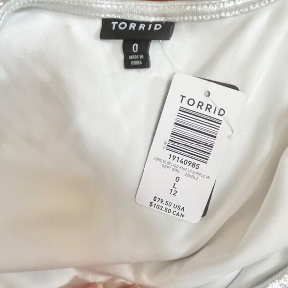 Torrid Silver‎ Metallic Stretch Liquid Knit Surplice Dress Party Size 0 / 12 / L - Picture 9 of 11